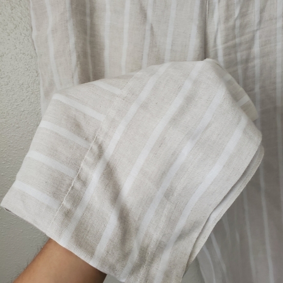 Loft Linen Blend Striped Pull On Wide Leg Pants Beachy Lagenlook Coastal L - Picture 6 of 11